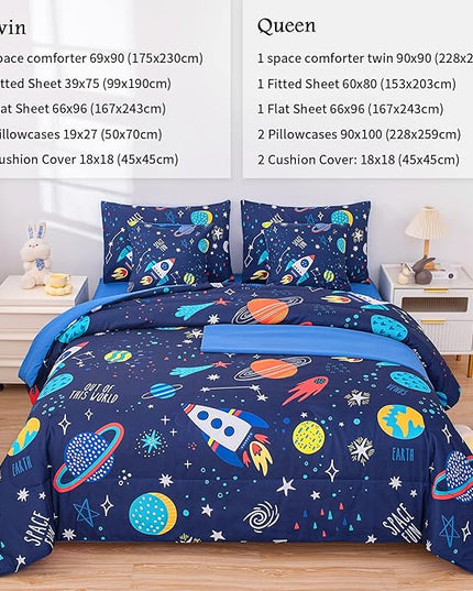 Twin Comforter Set for Boys Girls Space Bedding,Twin Size Comforter Sets Galaxy Bedding Comforter Quilt Set Kids 7pieces,Full Size Bedding Sets with Comforter and Sheets - LeafyLoom