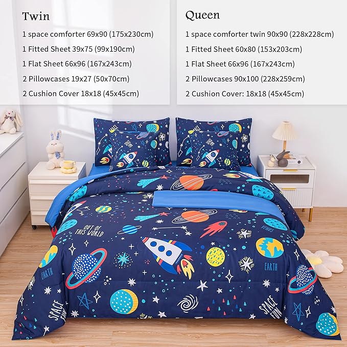 Twin Comforter Set for Boys Girls Space Bedding,Twin Size Comforter Sets Galaxy Bedding Comforter Quilt Set Kids 7pieces,Full Size Bedding Sets with Comforter and Sheets - LeafyLoom