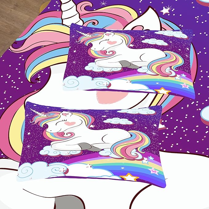 Tailor Shop Unicorn Bedding Sets Queen Size,Purple Unicorn Comforter Sets for Girls Kids Teens with 2 Pillowcase… - LeafyLoom