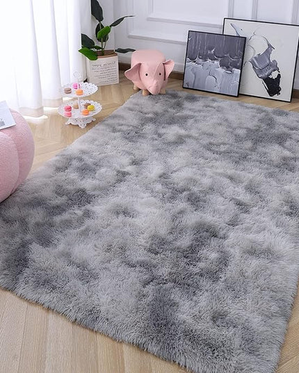 AROGAN Soft Rainbow Area Rugs for Girls Room 5x8 Feet, Fluffy Girls Bedroom Rugs, Princess Rug, Cute Colorful Carpet for Kids Teens Nursery Toddler, Grey - LeafyLoom