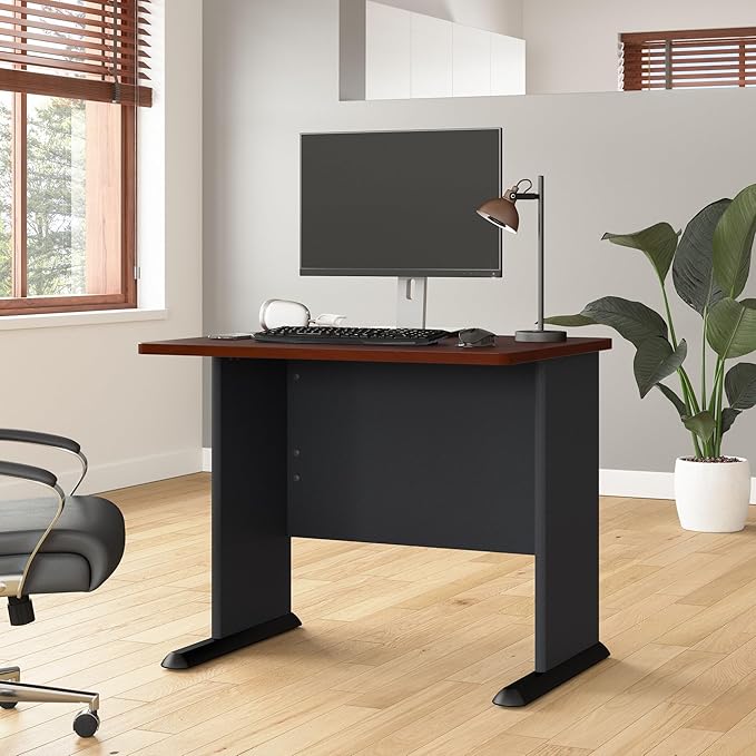 Bush Business Furniture Series A 36W Small Desk in Hansen Cherry and Galaxy, Compact Computer Table for Home or Professional Office - LeafyLoom