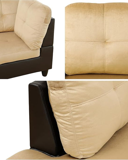 L Shaped Sofa with Ottoman Modern Sectional Living Room, Bedroom, Office, L Couch Ginger Leather - LeafyLoom