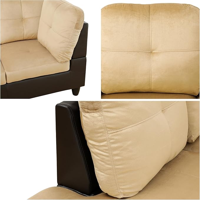 L Shaped Sofa with Ottoman Modern Sectional Living Room, Bedroom, Office, L Couch Ginger Leather - LeafyLoom