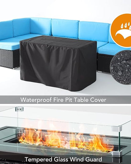 Pamapic 8 Pieces Patio Conversation Sets with fire Pit, Patio Furniture Sectional Sofa with Gas Fire Pit Table(Black Wicker,Blue Cushions) - LeafyLoom