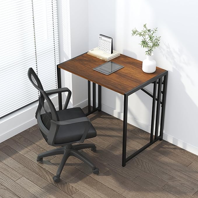 32 inch Folding Small Desk, Writing Gaming Computer Camping Desk for Small Spaces, No Assembly Required Home Office Desk, Mahogany - LeafyLoom