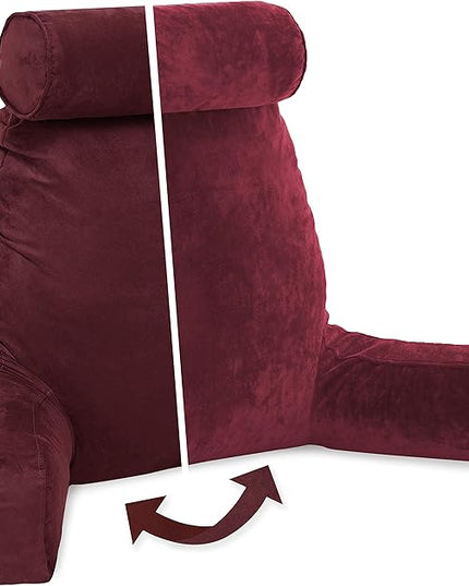 Husband Pillow XXL Cover Aspen Edition Arizona Maroon, Reversible Microfiber to Microsuede, Side & Back Pockets, Handle for Easy Transport - Super Cozy Bed Rest Pillow Cover with Arms - Easy Care - LeafyLoom