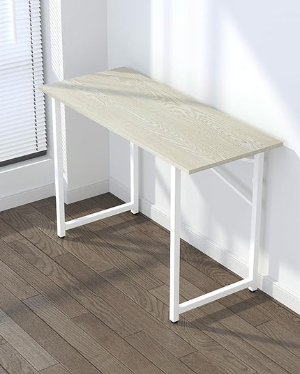47 inch Folding Desk, Writing Gaming Computer Camping Table, No Assembly Required Home Office Desk, Natural and White - LeafyLoom