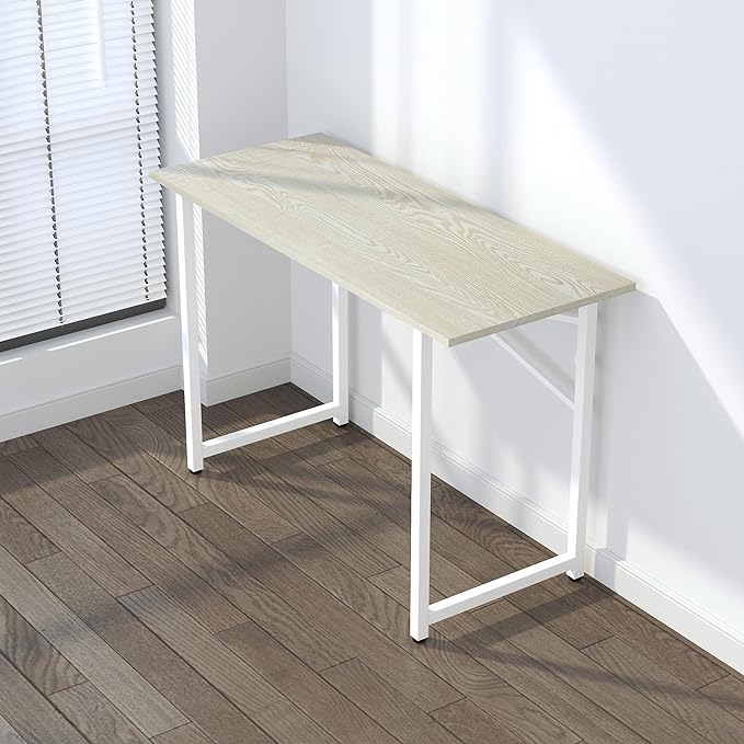 47 inch Folding Desk, Writing Gaming Computer Camping Table, No Assembly Required Home Office Desk, Natural and White - LeafyLoom
