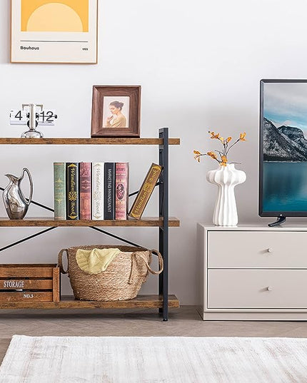 HCHQHS Bookshelf, 3-Tier Industrial Bookcase, Rustic Open Book Shelf, Wood and Metal Horizontal Bookshelves - LeafyLoom