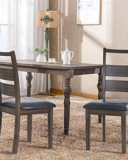 COLAMY Upholstered Dining Chairs Set of 6, PU Leather Dining Room Kitchen Side Chair with Ladder High Back and Adjustable Foot Pegs - Dark Brown - LeafyLoom