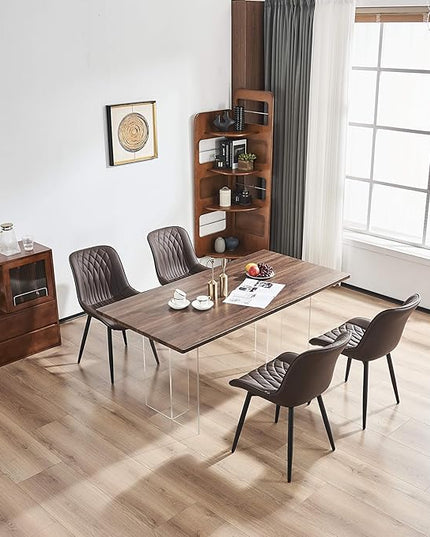 YOUNIKE Brown Dining Chairs set of 2 with High Backs Mid Century Modern Kitchen & Dining Room Chairs PU Faux Leather Upholstered sillas de comedor Comfortable Large Padded Accent Chair with Metal Legs - LeafyLoom