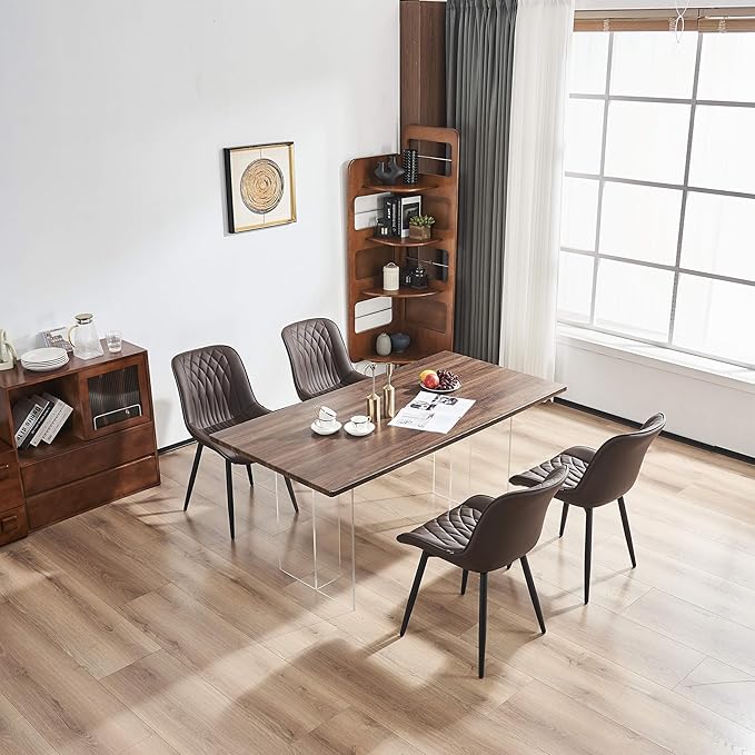 YOUNIKE Brown Dining Chairs set of 2 with High Backs Mid Century Modern Kitchen & Dining Room Chairs PU Faux Leather Upholstered sillas de comedor Comfortable Large Padded Accent Chair with Metal Legs - LeafyLoom