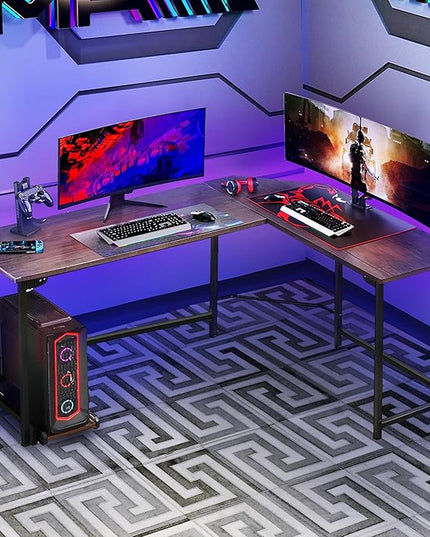 VECELO L Shaped Computer Corner Desk with CPU Stand/PC Laptop Study Writing Table for Home Office Workstation Wood & Metal, 66 in, Coffee + Black Leg - LeafyLoom