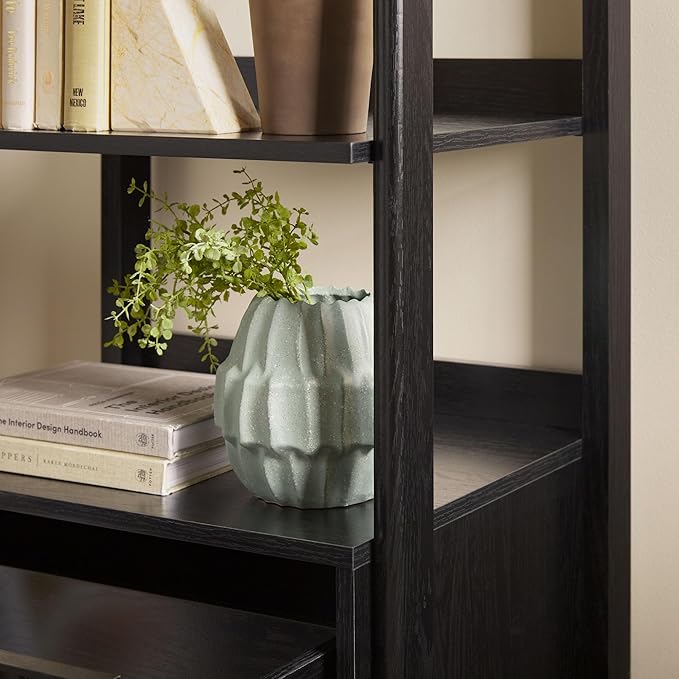Walker Edison Modern Narrow Open Bookshelf Bottom, 22 Inch, One-Drawer Black - LeafyLoom