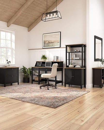 Bush Furniture Mayfield 2 Drawer Lateral File Cabinet in Vintage Black and Reclaimed Pine | Storage for Home Office Workspace - LeafyLoom