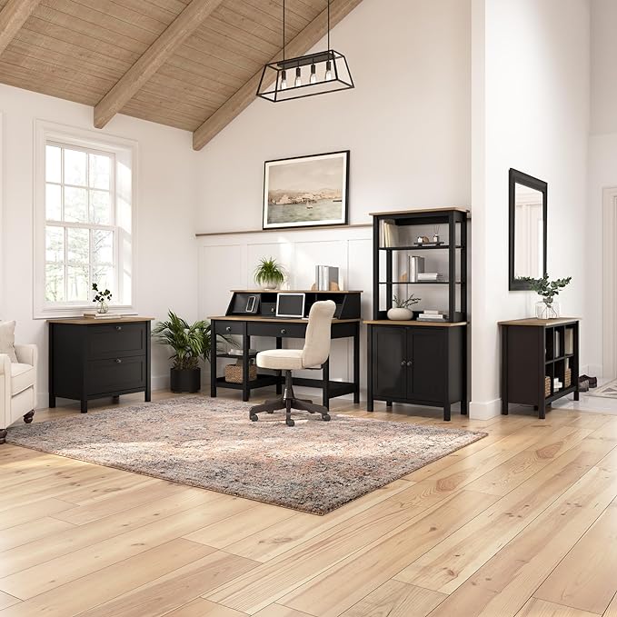 Bush Furniture Mayfield 2 Drawer Lateral File Cabinet in Vintage Black and Reclaimed Pine | Storage for Home Office Workspace - LeafyLoom