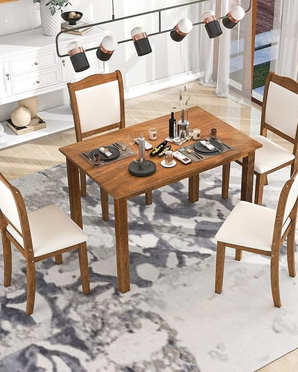 Simple Style Wood Rectangular 4 Upholstered Chairs, Easy Assembly, for Space, Apartment, Room, 5 Piece Dining Table Set, Walnut 34 - LeafyLoom