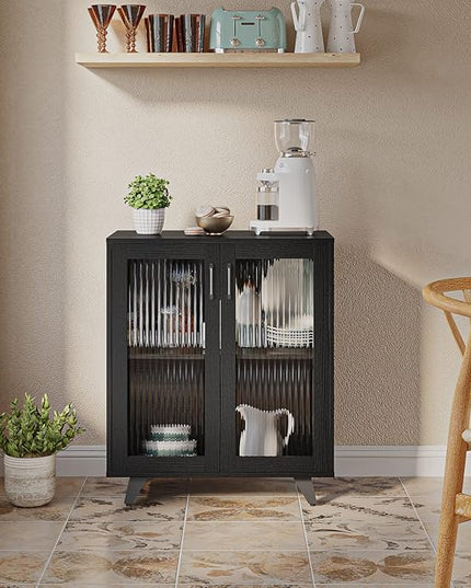 Panana Kitchen Buffet Server Table Accent Sideboard Cupboard Server Buffet Console Table with Doors Cabinet(27inch, black) - LeafyLoom
