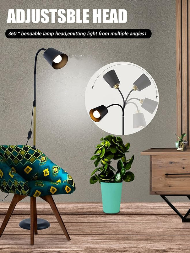 AoMck Floor Lamp, Industrial Metal Floor Standing Lamps Bendable Floor Lamp with Adjustable Gooseneck 2 in 1 Floor Reading Table Lamps for Living Room Bedroom Office(Black) - LeafyLoom