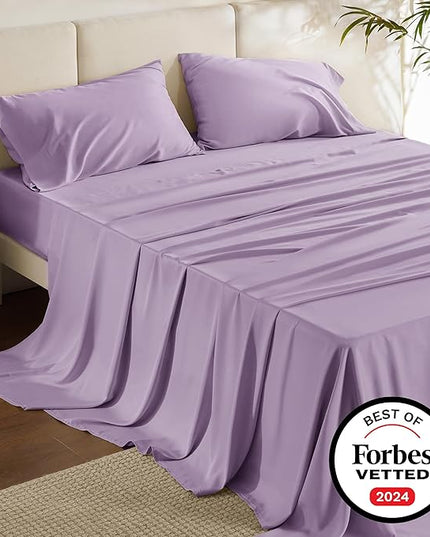 Bedsure Full Size Sheets, Cooling Sheets Full, Rayon Derived from Bamboo, Deep Pocket Up to 16", Breathable & Soft Bed Sheets, Hotel Luxury Silky Bedding Sheets & Pillowcases, Lilac - LeafyLoom