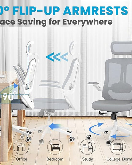 Ergonomic Office Chair - Comfy Desk Chairs with Wheels and Arms, 500LB Heavy Duty Mesh Computer Chairs with Comfortable Head Lumbar Back Support for Office, Study, College Dorm and Bedroom - LeafyLoom