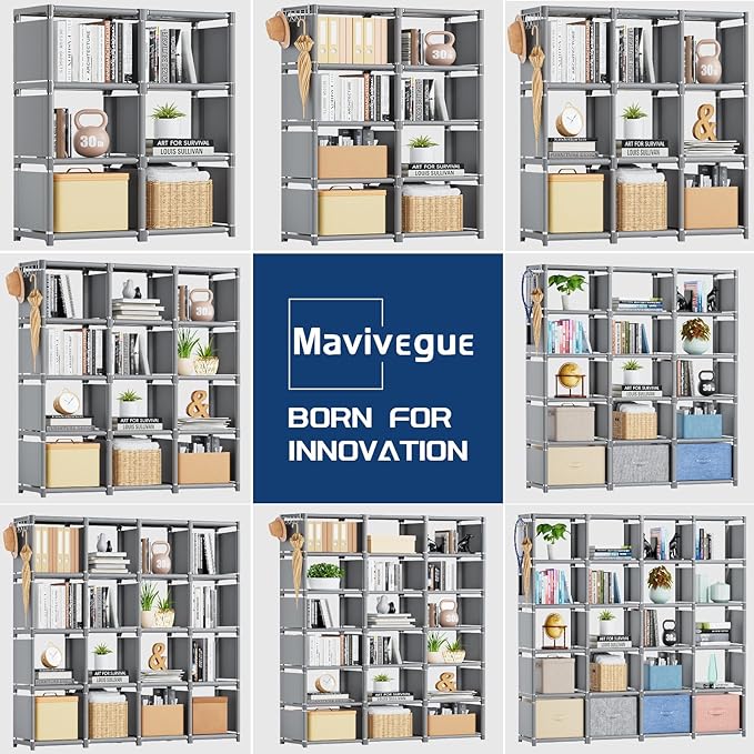 Mavivegue Book Shelf, 18 Cube Storage Organizer, DIY Bookcase, Metal Cube Bookshelf, Cubbies Closet Storage Organizer Shelves for Bedroom,Living Room,Home,Office - LeafyLoom