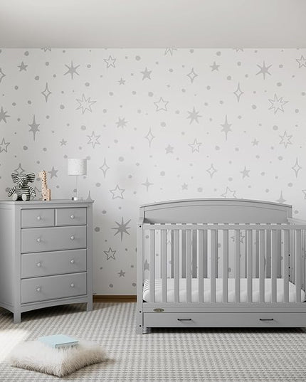 Graco Benton 5-in-1 Convertible Crib with Drawer (Pebble Gray) -Converts from Baby Crib to Toddler Bed, Daybed and Full-Size Bed,Fits Standard Full-Size Crib Mattress, Adjustable Mattress Support Base - LeafyLoom