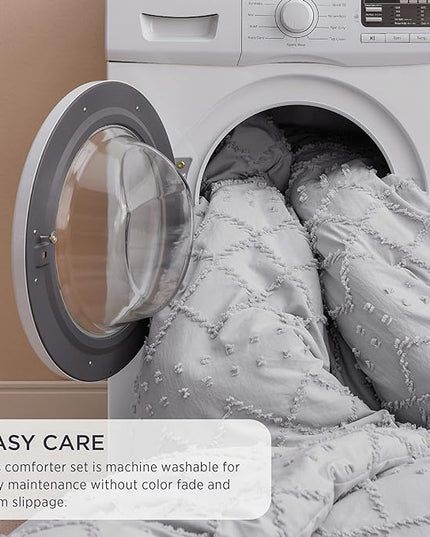 Bedsure Full Size Comforter Set - Light Grey Comforter, Boho Tufted Shabby Chic Bedding Comforter Set, 3 Pieces Farmhouse Bed Set for All Seasons, Fluffy Soft Bedding Set with 2 Pillow Shams - LeafyLoom