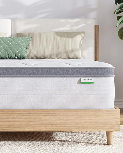 Novilla Queen Size Mattress, 10 Inch Queen Hybrid Mattress in a Box, Pocket Innerspring Mattress Queen for Motion Isolation, Pressure Relief & Enhanced Edge Support, Medium Firm Feel - LeafyLoom