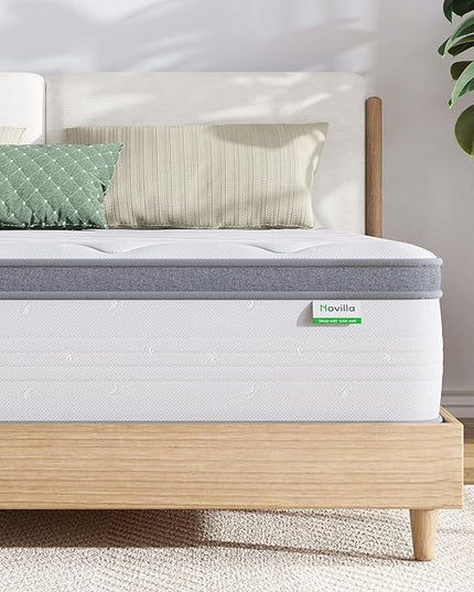 Novilla King Size Mattress, 10 Inch Hybrid King Mattress in a Box, Pocket Innerspring Hybrid Mattress King for Motion Isolation, Pressure Relief & Enhanced Edge Support, Medium Firm Feel - LeafyLoom