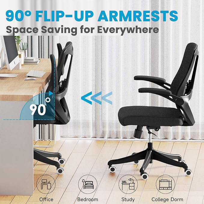Ergonomic Office Chair - Comfy Desk Chairs with Wheels and Arms, 400LB Heavy Duty Mesh Computer Chairs with Comfortable Lumbar Back Support for Home Office, Bedroom, Study and College Dorm - LeafyLoom