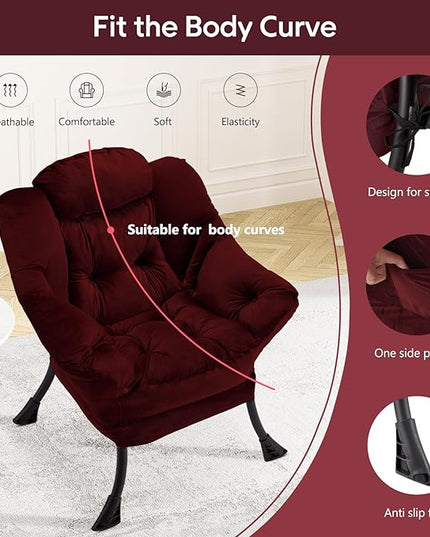 Fabric Lazy Chair Large Accent Chair,Velvet Frabic Modern Lounge Reading Chair with Armrests & Side Pocket,Upholstered Armchair for Living Room,Bedroom,Dorm,Dusty Rose - LeafyLoom
