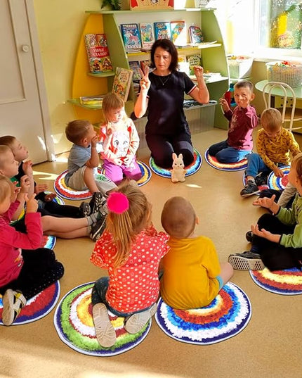 HiiARug Kids Crazy Carpet Circle Seats 6pcs 16" Round Carpet Circles Soft Non Slip Classroom Floor Seating Washable Carpet Spots for Classroom Pre-School Classroom Accessories - LeafyLoom
