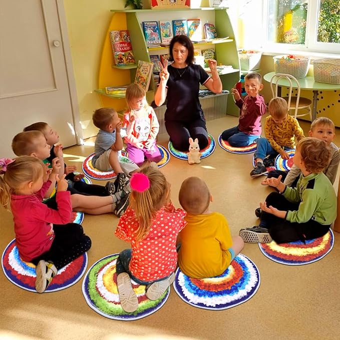 HiiARug Kids Crazy Carpet Circle Seats 6pcs 16" Round Carpet Circles Soft Non Slip Classroom Floor Seating Washable Carpet Spots for Classroom Pre-School Classroom Accessories - LeafyLoom