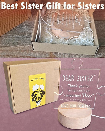 Sister Gifts | Gifts for Sister from Sister | Sister Birthday Gift Ideas | Sister Birthday Gift Ideas | Mothers Day Gifts for Sister | Wooden Puzzle Acrylic Night Light for Home Decor. - LeafyLoom