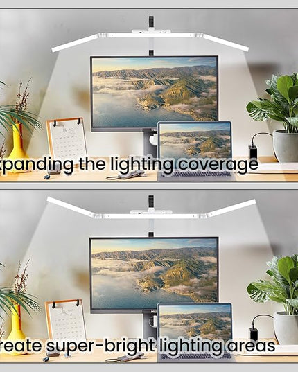 Led Desk Lamp for Home Office, Ultra Bright Touch-Dimming Architect Table Lamp with Clamp, 24W Adjustable Foldable Three Swing Arm Eyecare Led Desk Light with Infrared Sensor -White - LeafyLoom
