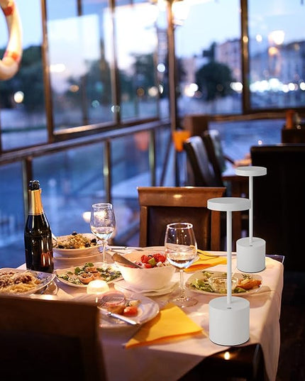 LED Cordless Table Lamp Rechargeable,5000mAh Battery Operated TableLamp,Portable Metal 3 Color Stepless Dimmable Indoor and Outdoor Table Light,for Home/Patio/Restaurant/Dining Table.(White) - LeafyLoom