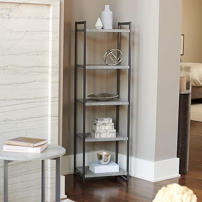 Household Essentials 5 Tier Storage Tower Shelves – Slate with Black Frame (8095-1) - LeafyLoom
