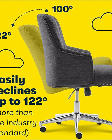 Serta Leighton Modern Office Chair, Stylish Mid-Back Desk Chair, Rivet Detail, Serta Quality Memory Foam, Armchair with Wheels, Vanity Chair, Swivel Chrome Metal Base, Twill Fabric, Dark Gray - LeafyLoom