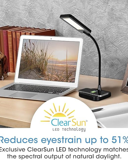 OttLite ClearSun LED Desk Lamp with Wireless Charging - 3 Color Temperature Modes, Flexible Gooseneck - Task Lamp for Home, Reading, Office & College Dorms - LeafyLoom
