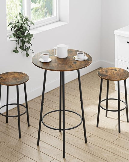 3 Piece Bar Table Set, Round Bar Table and Chairs Set of 2, Pub Dining Table Set Counter Height, Bar Stool Table for Breakfast Nook, Dinning Room, Living Room, Rustic Brown(23.6") - LeafyLoom