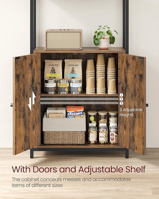 VASAGLE 6-Tier Bookshelf, Tall Bookcase with Door, Steel Frame, Adjustable Shelves, 9.4 x 23.6 x 62.8 Inches, Living Room Bedroom, Rustic Brown and Ink Black ULLS133K01 - LeafyLoom