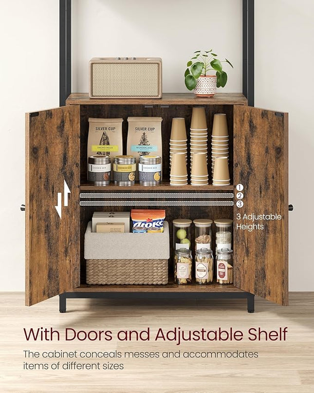 VASAGLE 6-Tier Bookshelf, Tall Bookcase with Door, Steel Frame, Adjustable Shelves, 9.4 x 23.6 x 62.8 Inches, Living Room Bedroom, Rustic Brown and Ink Black ULLS133K01 - LeafyLoom