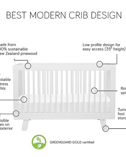 Babyletto Hudson 3-in-1 Convertible Crib with Toddler Bed Conversion Kit in White, Greenguard Gold Certified , 53.75x29.75x35 Inch (Pack of 1) - LeafyLoom