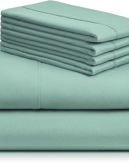 LuxClub 6 PC Full Sheet Set, Breathable Luxury Bed Sheets, Deep Pockets 18" Eco Friendly Wrinkle Free Cooling Bed Sheets Machine Washable Hotel Bedding Silky Soft - Light Teal Full - LeafyLoom