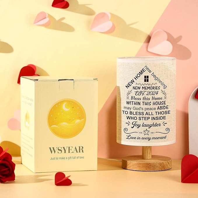 WSYEAR Housewarming Gift for New House Decor, Table Lamp Housewarming Gift Ideas,House Warming Gifts New Home Women Couple, New Home New Adventure New Memories - LeafyLoom