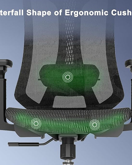 Ergonomic mesh Office Chair, Computer Desk Chair with 3D Armrests, Adjustable Lumbar Cushion & 2D Headrest, Black High Back office chair with Tilt Function, Mesh Backrest & Seat - LeafyLoom