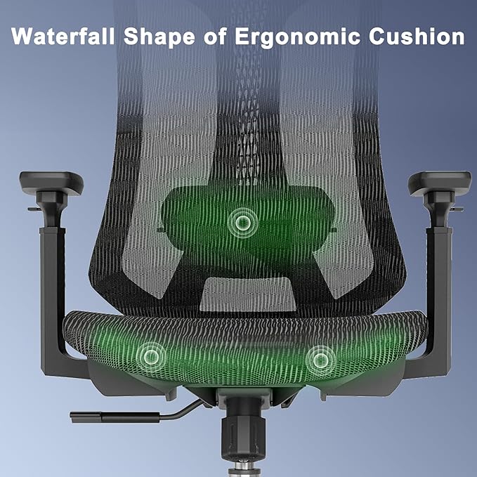 Ergonomic mesh Office Chair, Computer Desk Chair with 3D Armrests, Adjustable Lumbar Cushion & 2D Headrest, Black High Back office chair with Tilt Function, Mesh Backrest & Seat - LeafyLoom