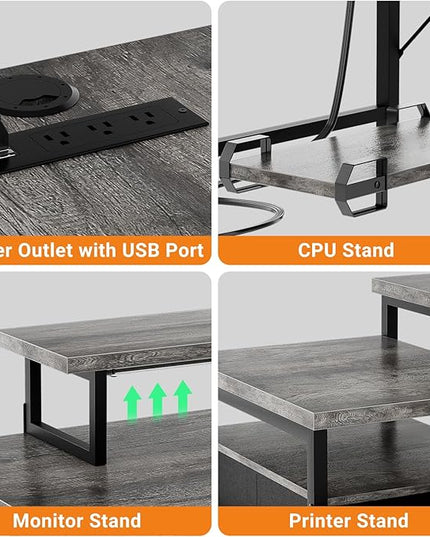 Unikito 70.8" Reversible L Shaped Computer Desk with Fabric File Drawers, Corner Desk with RGB LED Lights & Power Outlets & Monitor Stand, Large Gaming Desk for Home Office Workstation, Black Oak - LeafyLoom