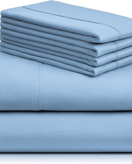 LuxClub 6 PC Queen Sheet Set, Breathable Luxury Bed Sheets, Deep Pockets 18" Eco Friendly Wrinkle Free Cooling Sheets Machine Washable Hotel Bedding Silky Soft - Sky Queen - LeafyLoom